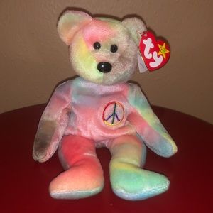 TY Peace Bear! Bright Neon. Orginal February 1, 1996. Vintage. Error on tag.